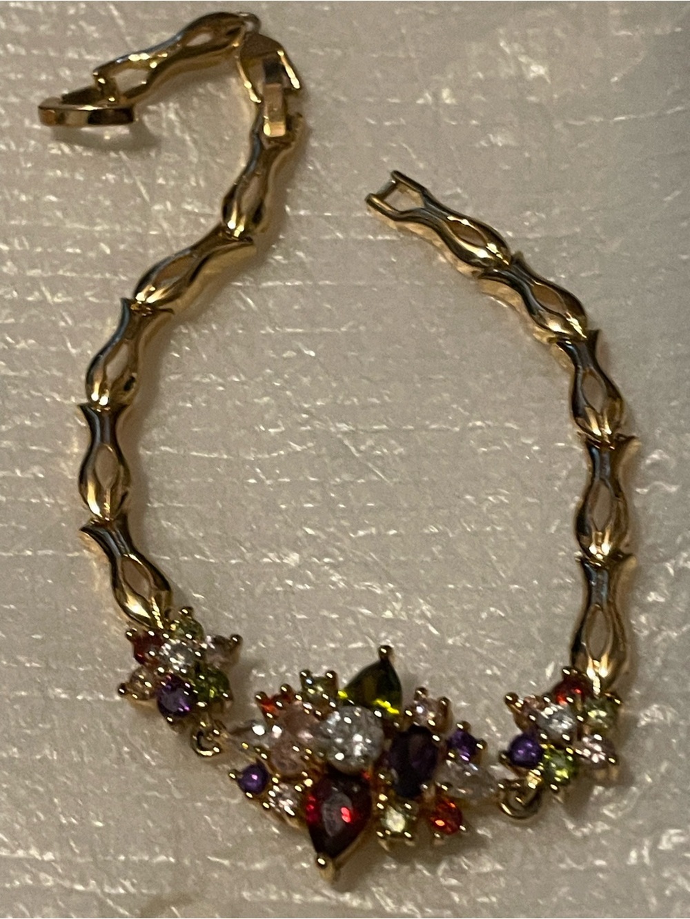 Gold-Plated Multicolor Crystal Floral Star Bracelet Adjustable 8” to 7.5”